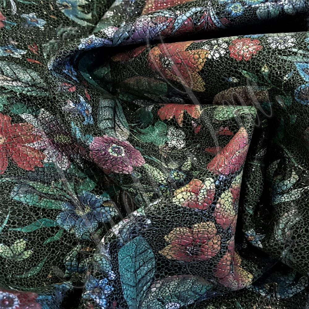 Snake Floral Embossed Cow Leather  Kombu Green Avetco Inc.