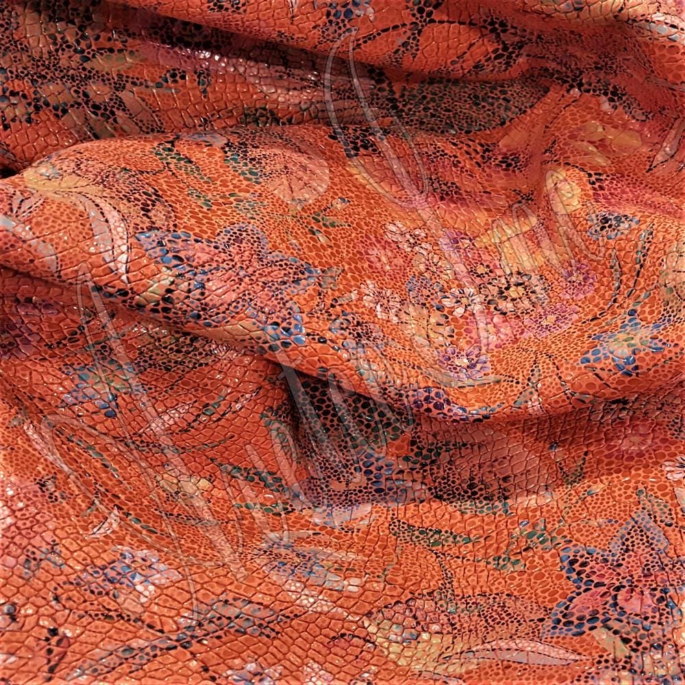 Snake Floral Embossed Cow Leather Orange Avetco Inc.