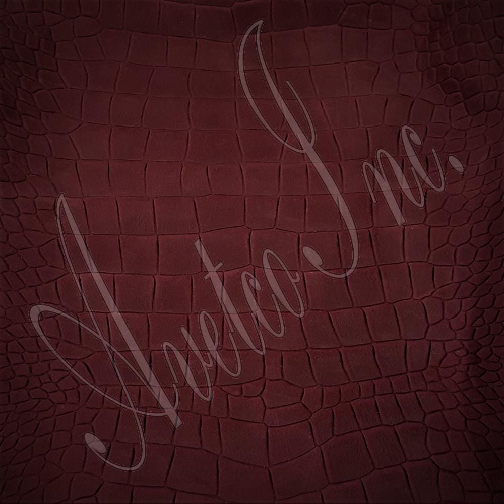Crocodile Belly Embossed Cow Nubuck Leather Burgundy