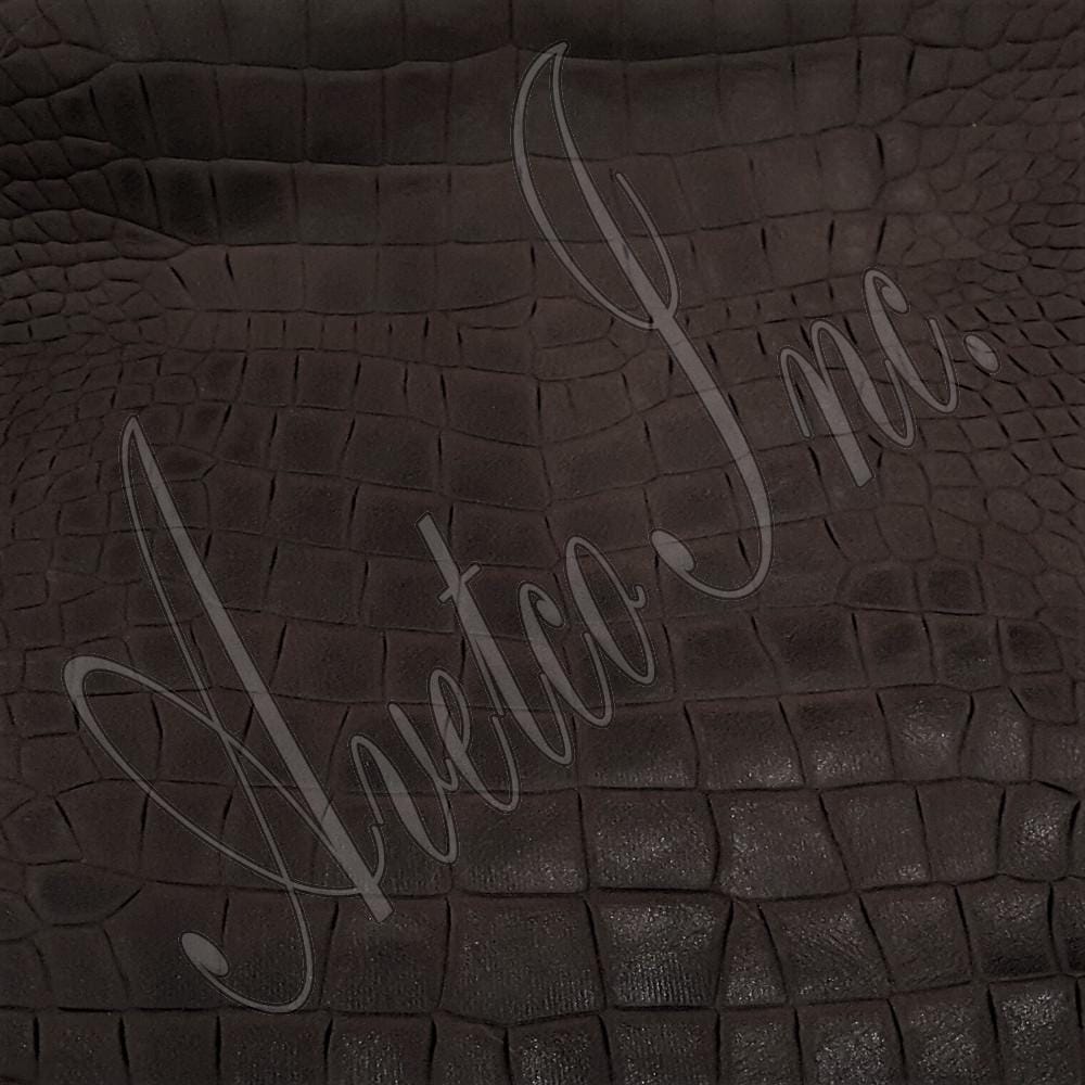 Crocodile Belly Embossed Cow Nubuck Leather  Chocolate