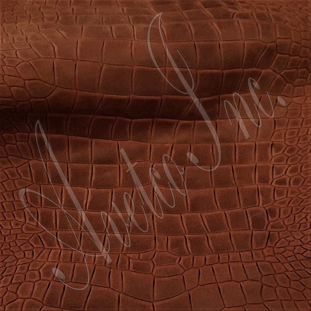 Crocodile Belly Embossed Cow Nubuck Leather Cognac