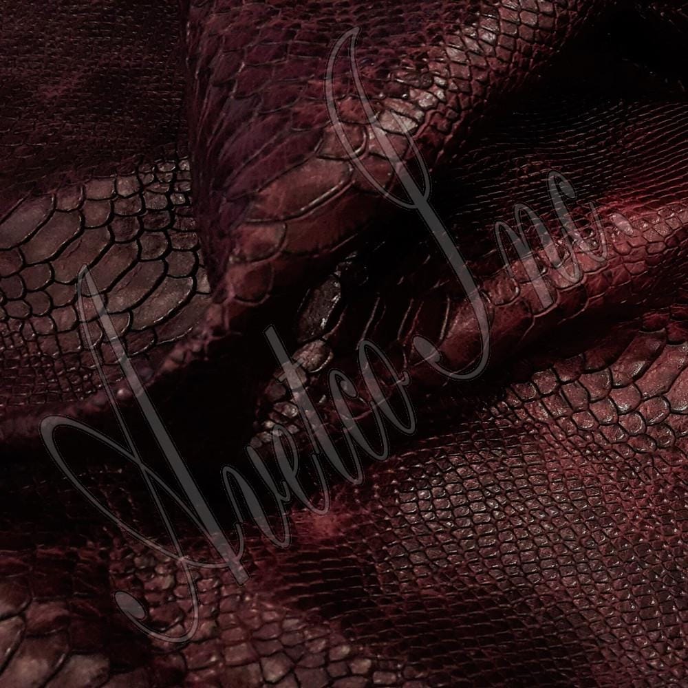 Snake Embossed Cow Leather Burgundy Avetco Inc