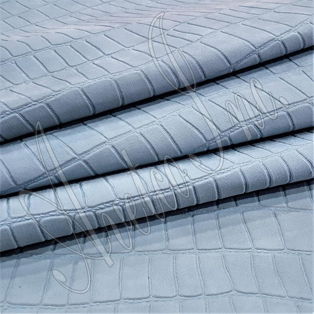Croco Belly Embossed Cow Nubuck Leather winter sky