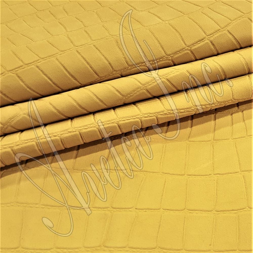 Croco Belly Embossed Cow Nubuck Leather Yellow