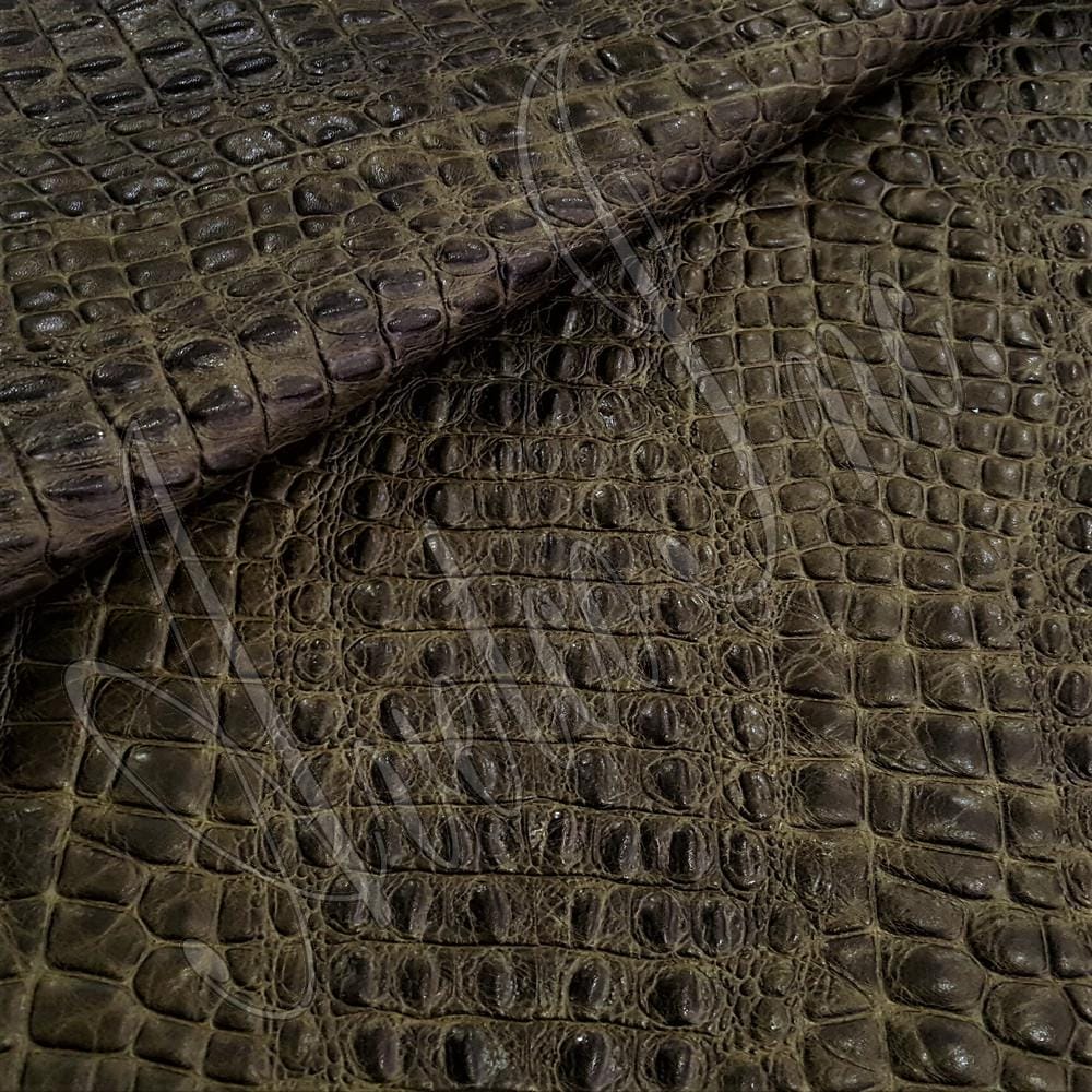Army Green Oltu Crocodile Embossed Cow Leather Avetco Inc