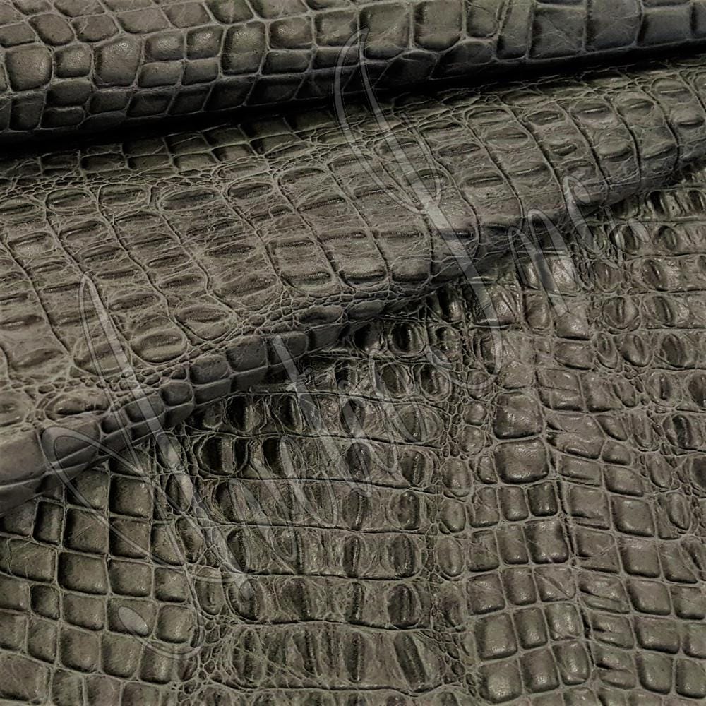 Charcoal Gray Oltu Crocodile Embossed Cow Leather Avetco Inc