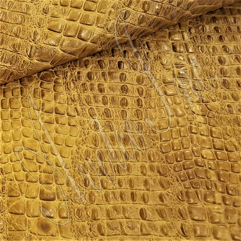 Cream Gold Oltu Crocodile Embossed Cow Leather Avetco Inc