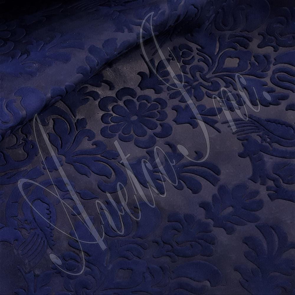 Dazzling Blue Paisley Nubuck Embossed Cow Leather Avetco Inc.