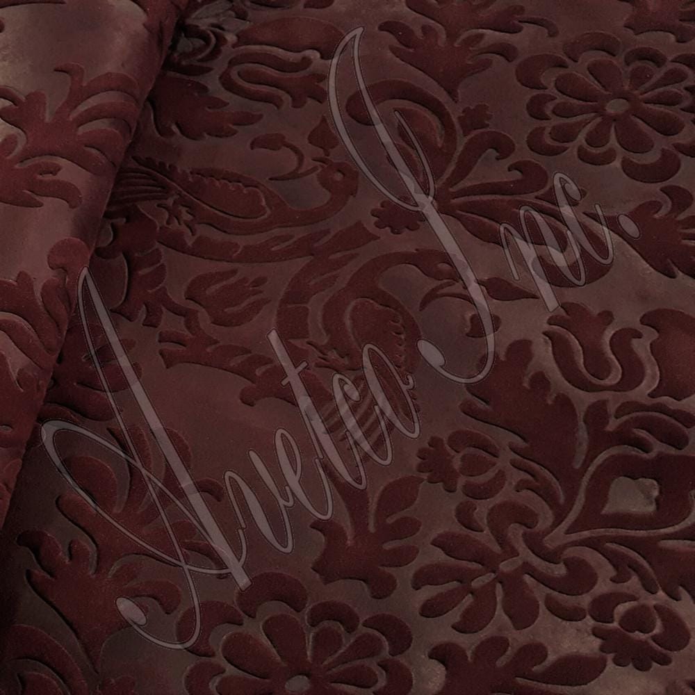 Burgundy Paisley Nubuck Embossed Cow Leather Avetco Inc.