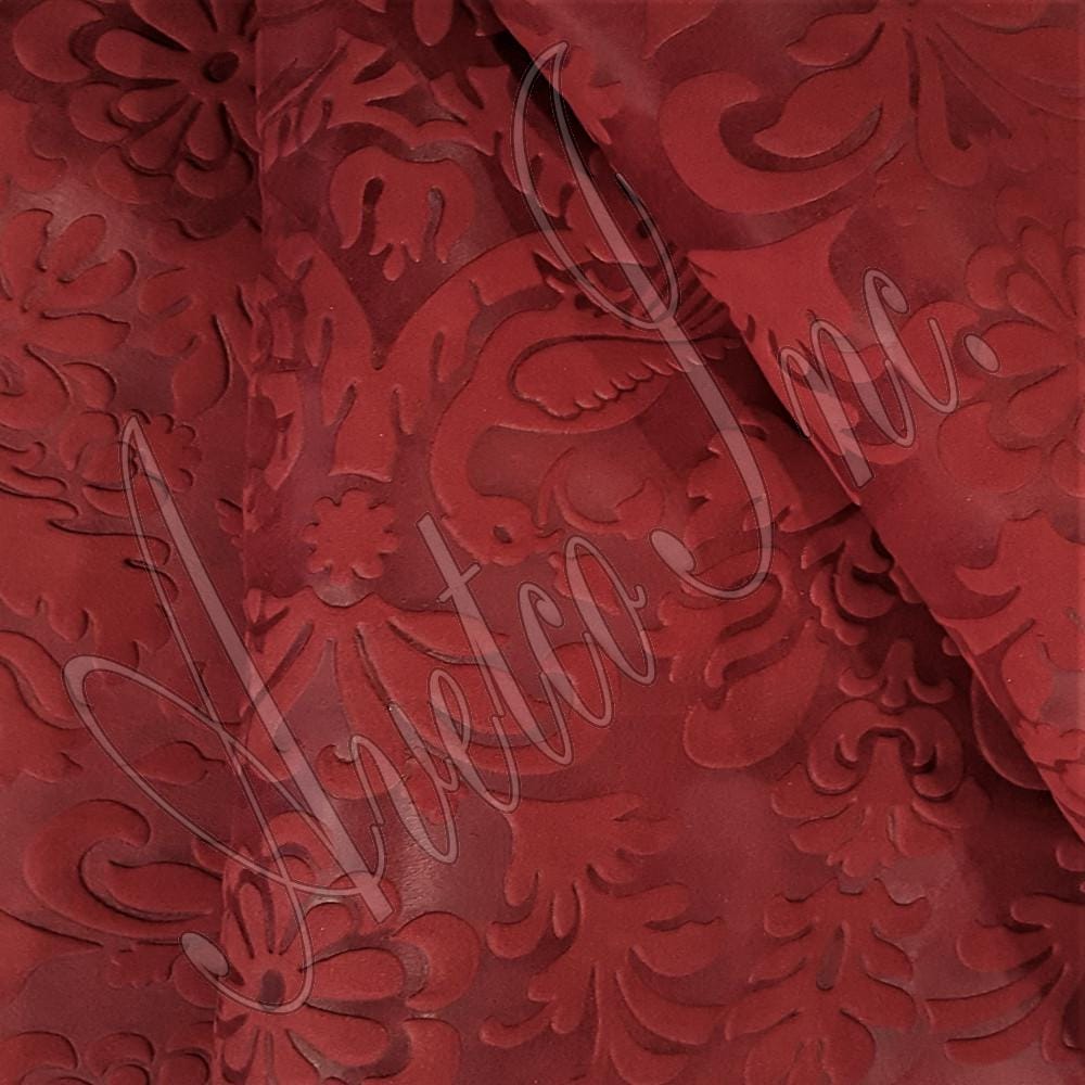 Red Paisley Nubuck Embossed Cow Leather Avetco Inc.