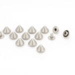 8 mm cone head rivets arranged by finish (nickel, brushed antique nickel and brushed antique brass) with posts and caps.