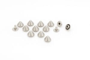 8mm cone head rivet arranged by finish (nickel, brushed antique nickel and brushed antique brass) with posts and caps.