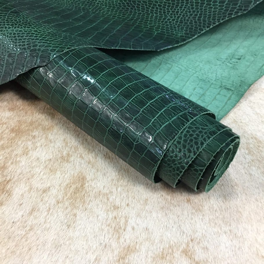 Alligo17 Alligator Belly Embossed Cow Leather 3 oz Amazon Green