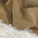 what is cow suede leather? The Vertu Cow Suede Leather Collection is made with exquisite cowhide and suede leather, with a thickness of 1.2-1.6mm and a weight of 3/4 oz. hide size 10-14 sq. ft. Chrome tanning techniques are used for a timeless and classic material, perfect for high-end jackets, boots,belts, and other leather items.