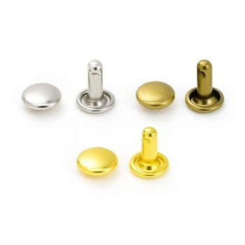 Double Cap Rivets 7x5mm in Nickel, Antique Brass, and Light Gold finish – Flat Round Cap – Avetco