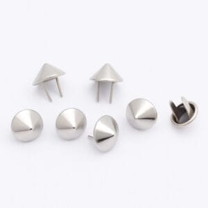 NH52 Cone Nailheads in Nickel finish – 9.7mm conical studs shown from multiple angles.-Avetco