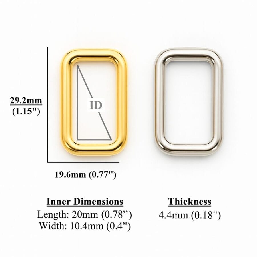 Y6000 20mm rectangle rings in gold and nickel for leather straps