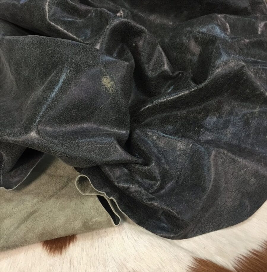Black with olive crackle distressed buffalo leather hide – Avetco