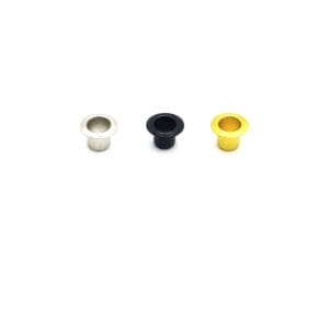 5mm beveled eyelets in nickel, black, and gold finish lined up on white background