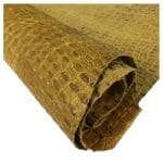 Oltu crocodile embossed cow leather hide in yellow cream gold tone. Avetco