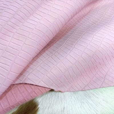 Pink Croco Belly Embossed Cow Nubuck Leather 3 oz