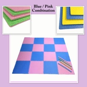Interlocking puzzle mat tiles are made from premium-grade, high-density EVA foam rubber. These tiles are thick and textured, providing softness, safety, and durability. These colorful mats are double-sided, reversible, and interchangeable, creating a checkered pattern with the two colors of your choice. If you change your mind, the mats can easily be flipped over to the other colors creating a whole new atmosphere. They are perfect for a children’s playroom, gym fitness, dance, yoga, martial arts, sound control, and much more.