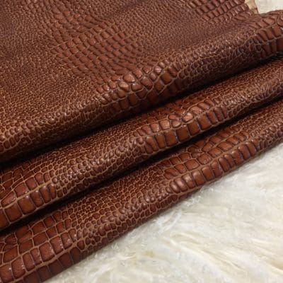 brown crocodile embossed cow leather