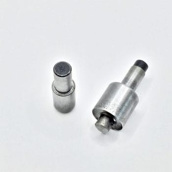 Steel die setter tool for 0.33″ (8.5mm) EL2 beveled grommets – 9.4mm top and bottom inserts on white background