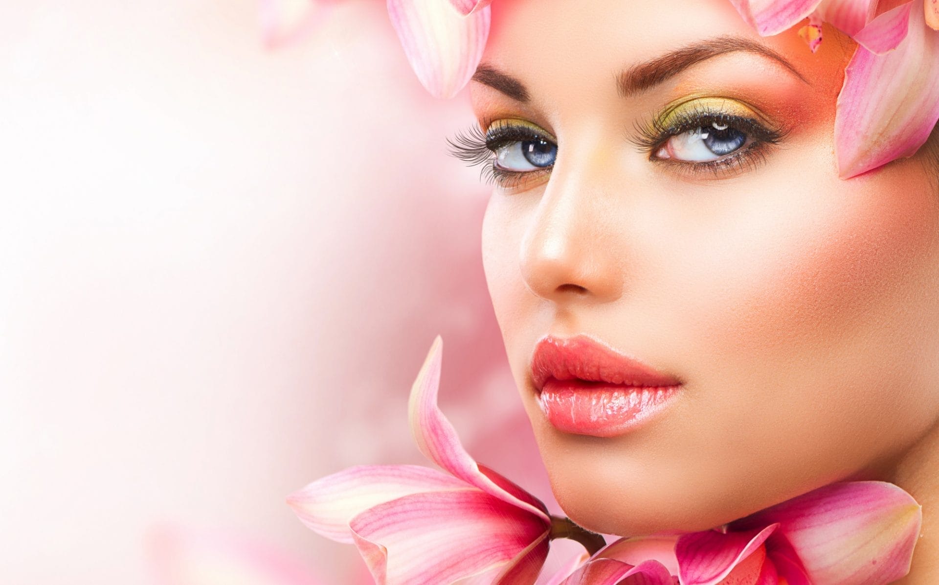 Floral-inspired fashion model with accessories styled around flowers and leather accents