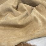 what is cow suede leather? The Vertu Cow Suede Leather Collection is made with exquisite cowhide and suede leather, with a thickness of 1.2-1.6mm and a weight of 3/4 oz. hide size 10-14 sq. ft. Chrome tanning techniques are used for a timeless and classic material, perfect for high-end jackets, boots,belts, and other leather items.
