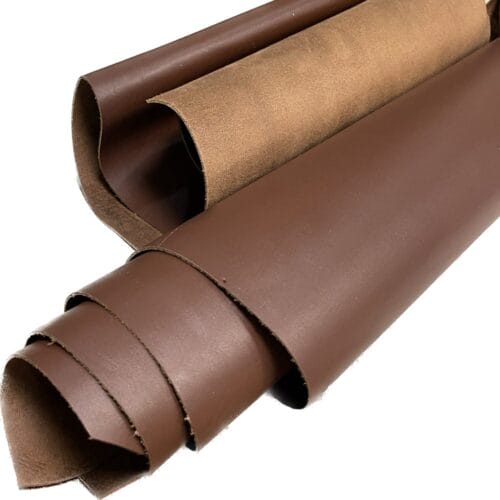 The Europa Bitter Chocolate cow leather has exceptional durability and longevity. The full-grain cowhide leather, sourced exclusively from the side of the cow, is impressively thick at 3/4 oz. (1.2-1.4mm) and has undergone chrome tannage, resulting in a soft to medium temper. These hides typically measure 16-18 sq. ft. and are sourced from Mexico. This Leather is suitable for a variety of products, including handbags, belts, shoes, straps, and accessories.