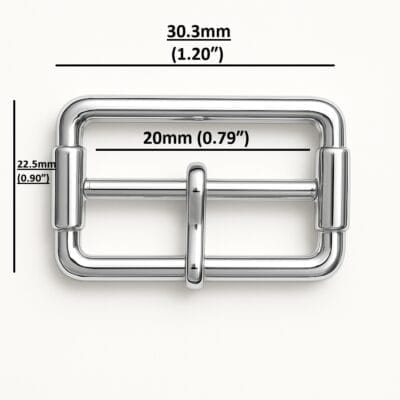 Y2017 nickel buckle with roller, rectangular design for 15mm strap – ideal for leathercraft, handbags, shoes, and belts.