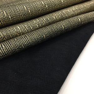 Metallic Embossed Nubuck Cow Leather in Black with Gold Foil
