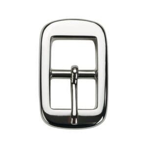 Close-up of Y1018 Center Bar Buckles in Nickel finish, made of zinc alloy, designed for straps. Compact, rectangular design with a center bar, photographed on a neutral background.