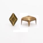Diamond NailHead NH69 in antique-brass finish—front and angled side views with four prongs, Avetco