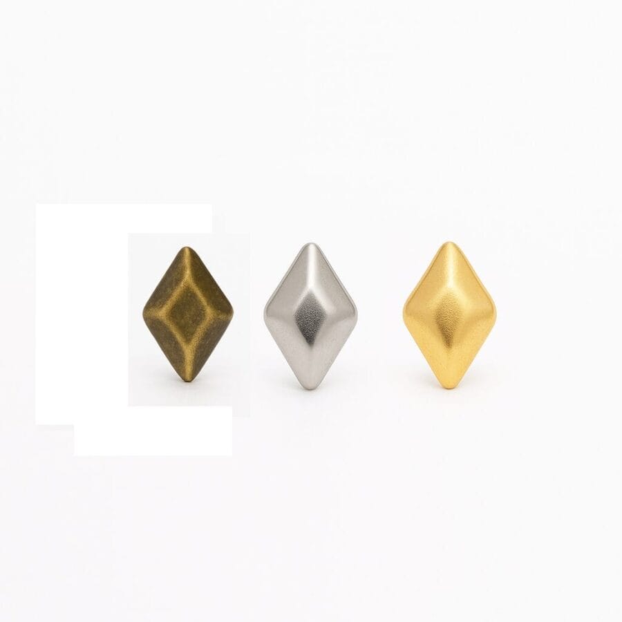 Trio of Diamond NailHead NH69 —antique-brass, nickel, gold finishes lined up front view, Avetco