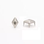 Diamond nailhead NH69 in nickel finish — front and angled side views showing reflective surface and four prongs, Avetco