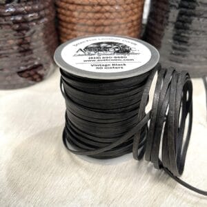 Flat black vegetable tanned leather cords – 3mm and 5mm width on spools