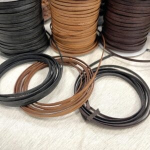Flat leather cords in black, brown, and tan – ideal for crafts and costumes