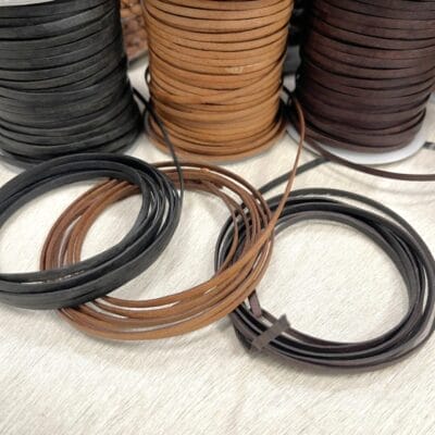 Flat leather cords in black, brown, and tan – ideal for crafts and costumes