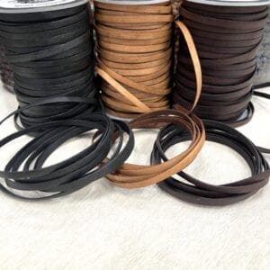 Flat leather cords in black, brown, and tan – ideal for crafts and costumes