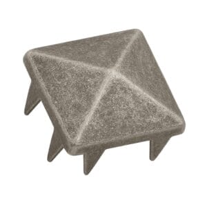 Top view of 13.7mm Pyramid Nail Head NH150 in antique nickel finish, showing detailed texture and prongs – Avetco