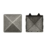 Top and bottom view of 13.7mm Pyramid Nail Head NH150 in antique nickel finish, showing detailed texture and prongs – Avetco
