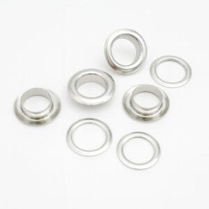 14.5mm EL2 beveled grommet with washers in a shiny nickel finish from Avetco
