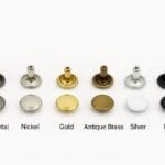 Double cap rivets in 9x8mm posts shown in Gunmetal, Nickel, Gold, Antique Brass, Silver, White, and Black finish