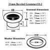 21mm Beveled Grommet EL2 Technical diagram showing dimensions of 21mm EL2 beveled grommet and washer