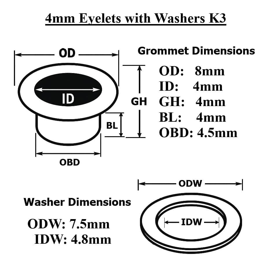 4 x 4mm Eyelets with Washers K3