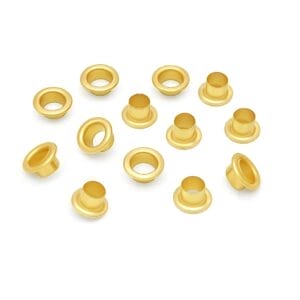 Avetco Inc. 5mm beveled metal eyelets in gold finish – Model K3 – decorative hardware for leather bags, shoes, and fashion accessories.