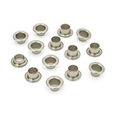 5mm inside diameter beveled eyelets in nickel finish – Model K3 by Avetco Inc. – ideal for reinforced holes in leather and garments.”