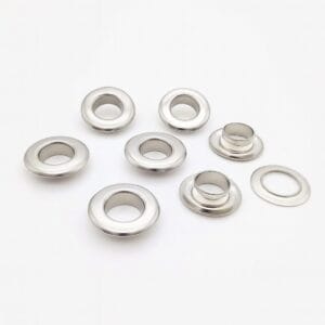 8.8mm beveled grommets EL2 in Nickel finish with washers displayed on a white background.-Avetco